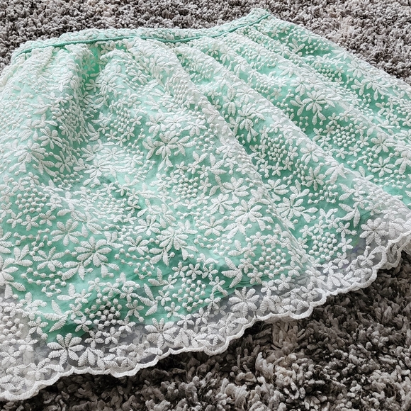 Zara Skirt | Zara Basic Mint Floral Print A-line Skirt - Picture 3 of 10